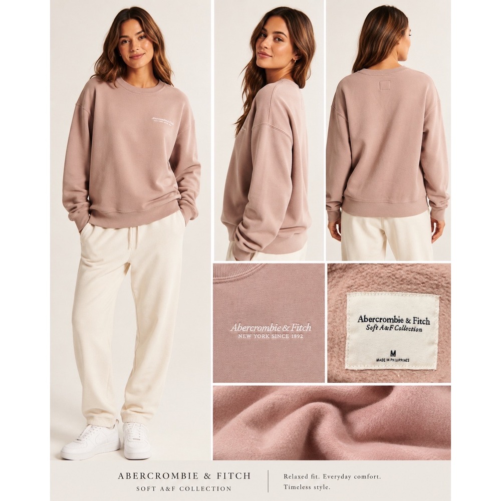 Abercrombie & Fitch Soft A&F Collection Pink Fleece Crewneck‎ Sweatshirt Medium